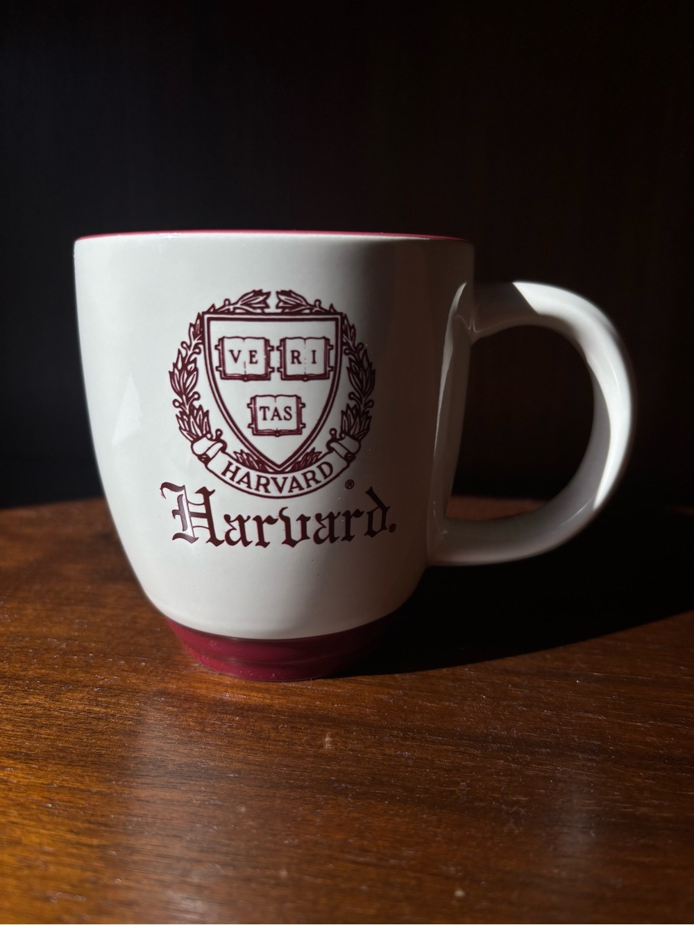 NWOT Harvard Ceramic Coffee Mug White and Burgundy